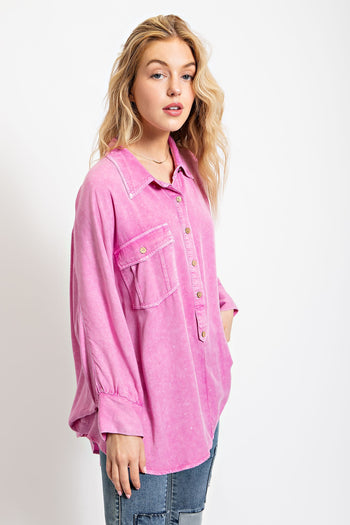 Easel OVERSIZED Solid Color Dolman Sleeve Top in Orchid