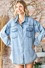 Load image into Gallery viewer, First Love Washed Denim Button Down Shirt ON ORDER Shirts &amp; Tops First Love   
