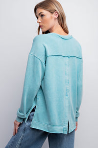 Easel Terry Knit Pullover in Turquoise Shirts & Tops Easel   