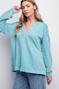 Easel Terry Knit Pullover in Turquoise Shirts & Tops Easel   