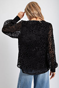 Easel Animal Print Top with Burnout Sleeves in Black Shirts & Tops Easel   