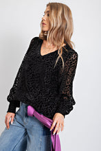 Load image into Gallery viewer, Easel Animal Print Top with Burnout Sleeves in Black Shirts &amp; Tops Easel   
