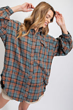 Load image into Gallery viewer, Easel Mineral Washed Loose Fit Plaid Button Front Shirt in Vintage Teal Shirts &amp; Tops Easel   
