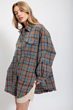 Load image into Gallery viewer, Easel Mineral Washed Loose Fit Plaid Button Front Shirt in Vintage Teal Shirts &amp; Tops Easel   
