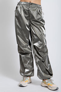 Easel Metallic Parachute Cargo Pants in Ash Pants Easel   