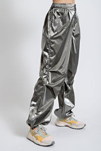 Easel Metallic Parachute Cargo Pants in Ash Pants Easel   