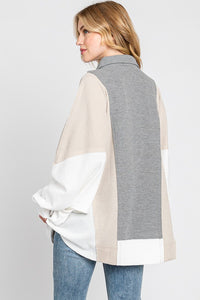Sewn+Seen Colorblock Thermal Oversized Top in Grey Multi Shirts & Tops Sewn+Seen   