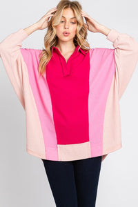 Sewn+Seen Colorblock Thermal Oversized Top in Pink Multi Shirts & Tops Sewn+Seen   