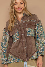 Load image into Gallery viewer, POL Oversized  Button Down Jacket with Jacquard Print Details in Chocolate Multi Shirts &amp; Tops POL Clothing   
