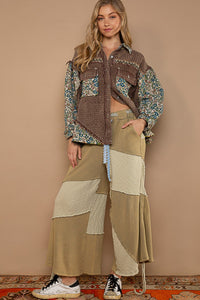 POL Oversized  Button Down Jacket with Jacquard Print Details in Chocolate Multi Shirts & Tops POL Clothing   