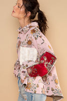 POL Floral Pattern Panel Jacquard Shacket in Pink Multi Shacket POL Clothing   