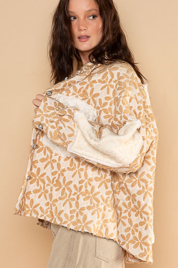 POL Floral Pattern Panel Jacquard Shacket in Latte Multi Shacket POL Clothing   