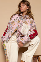 POL Floral Pattern Panel Jacquard Shacket in Pink Multi Shacket POL Clothing   