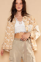 POL Floral Pattern Panel Jacquard Shacket in Latte Multi Shacket POL Clothing   