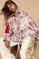 POL Floral Pattern Panel Jacquard Shacket in Pink Multi Shacket POL Clothing   