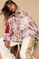 POL Floral Pattern Panel Jacquard Shacket in Pink Multi Shacket POL Clothing   