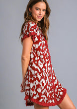 Load image into Gallery viewer, Umgee Collared Button Down High Low Hem Dress with Unfinished Frayed Hem in Wine Mix
