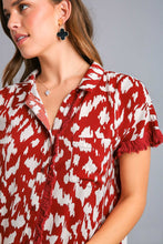 Load image into Gallery viewer, Umgee Collared Button Down High Low Hem Dress with Unfinished Frayed Hem in Wine Mix
