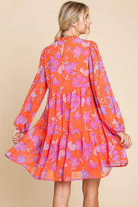 Jodifl Flower Print Chiffon Tiered Dress in Orange/Lavender Dresses Jodifl   