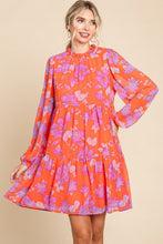 Load image into Gallery viewer, Jodifl Flower Print Chiffon Tiered Dress in Orange/Lavender Dresses Jodifl   
