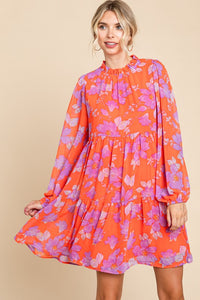 Jodifl Flower Print Chiffon Tiered Dress in Orange/Lavender Dresses Jodifl   