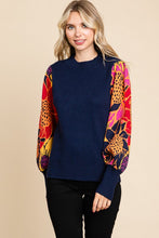 Load image into Gallery viewer, Jodifl Point Flower Print Knit Pullover Sweater in Navy Shirts &amp; Tops Jodifl   
