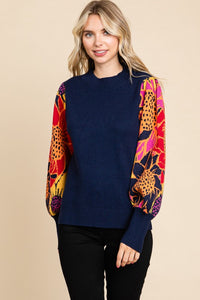 Jodifl Point Flower Print Knit Pullover Sweater in Navy Shirts & Tops Jodifl   