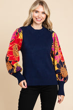 Load image into Gallery viewer, Jodifl Point Flower Print Knit Pullover Sweater in Navy Shirts &amp; Tops Jodifl   
