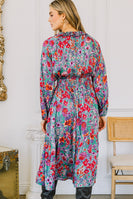 Oddi Floral Print Midi Dress in Green Multi