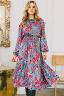 Oddi Floral Print Midi Dress in Green Multi