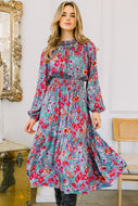 Oddi Floral Print Midi Dress in Green Multi