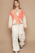 Load image into Gallery viewer, POL Mixed Fabric Hooded Button Down Shacket in Coral/Orange
