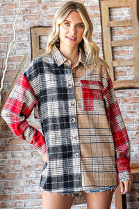 First Love Multicolored Contrasting Plaid Print Shacket Shacket First Love   