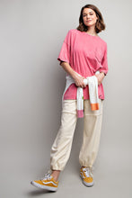 Load image into Gallery viewer, Easel Short Sleeve Mineral Wash Tunic Top in Candy Pink Shirts &amp; Tops Easel   
