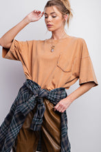 Load image into Gallery viewer, Easel Short Sleeve Mineral Wash Tunic Top in Toffee Shirts &amp; Tops Easel   
