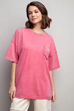Load image into Gallery viewer, Easel Short Sleeve Mineral Wash Tunic Top in Candy Pink Shirts &amp; Tops Easel   
