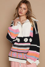 Load image into Gallery viewer, POL High Collar Half Zip Mixed Print Sweater in Black Multi ON ORDER
