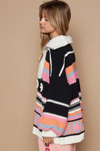 POL High Collar Half Zip Mixed Print Sweater in Black Multi ON ORDER