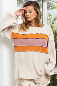 BiBi Cable Knit Color Block Top in Ivory