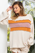 Load image into Gallery viewer, BiBi Cable Knit Color Block Top in Ivory
