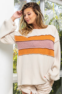 BiBi Cable Knit Color Block Top in Ivory