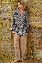 Load image into Gallery viewer, POL Aztec Print Cardigan with Waist Tie in Black Cardigan POL Clothing   
