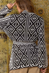 POL Aztec Print Cardigan with Waist Tie in Black Cardigan POL Clothing   
