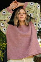 Load image into Gallery viewer, POL Chenille Sweater with Crochet Sleeves in Mauve Grass Multi Shirts &amp; Tops POL Clothing   
