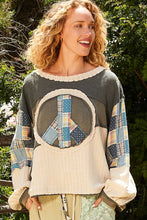 Load image into Gallery viewer, POL Long Sleeve Peace Emblem Top in Vintage Moss
