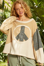 Load image into Gallery viewer, POL Long Sleeve Peace Emblem Top in Toasted Almond ON ORDER
