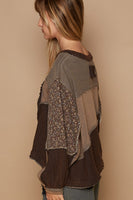 POL Long Sleeve Peace Emblem Top in Rust Black