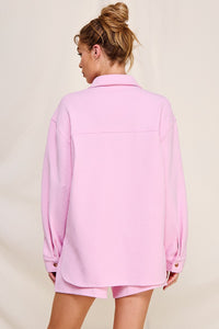 Allie Rose Solid Color Jacquard Knit Shacket in Pink Shacket Allie Rose   