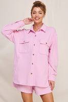 Allie Rose Solid Color Jacquard Knit Shacket in Pink Shacket Allie Rose   