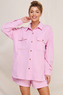 Allie Rose Solid Color Jacquard Knit Shacket in Pink Shacket Allie Rose   